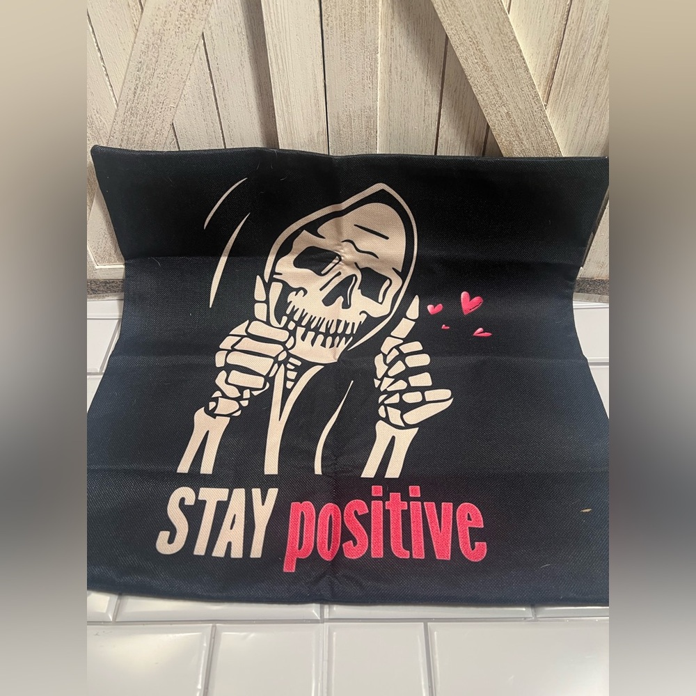 Black Graphic Pillow Cover with Skeleton Design - Picture 2 of 4